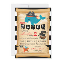 Pirate Whale und Starfish Einladung zum Geburtstag