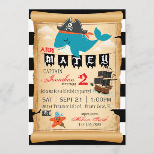 Pirate Whale und Starfish Einladung zum Geburtstag