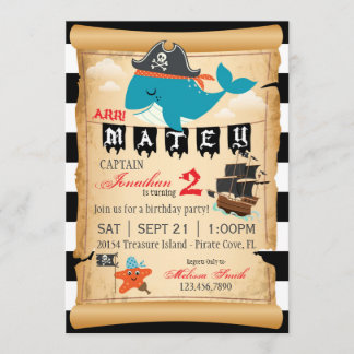Pirate Whale und Starfish Einladung zum Geburtstag