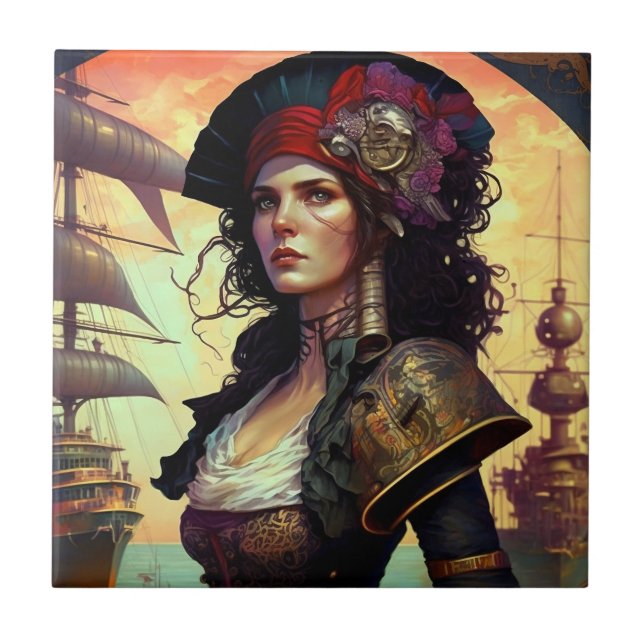 Pirate Woman Fantasy Art Fliese (Vorderseite)