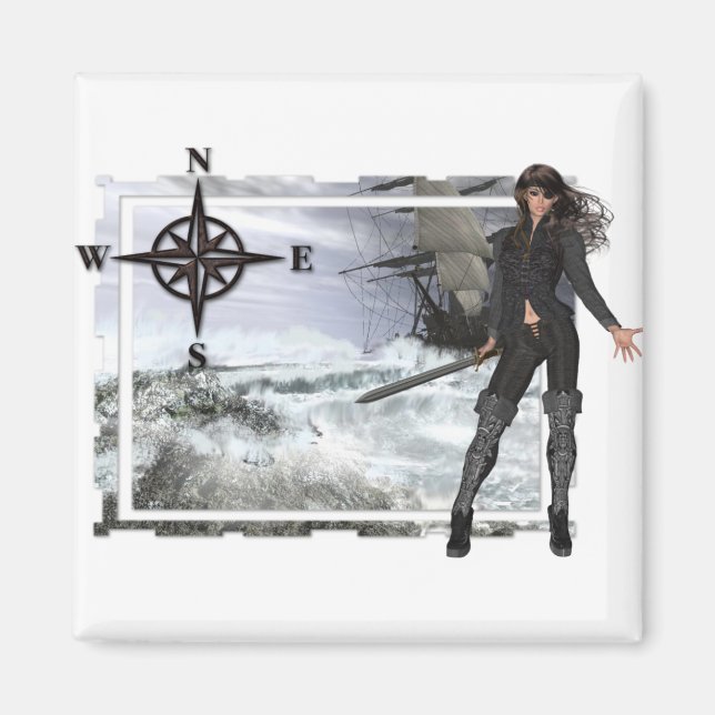Pirate Woman mit Rough Waters Designs Magnet (Vorne)