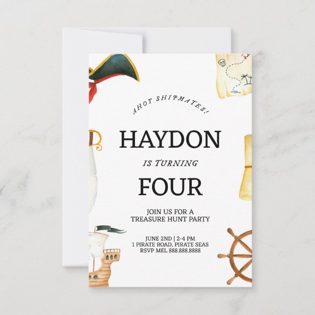 Pirate zum Geburtstag Einladung für Kinder (Vorderseite)