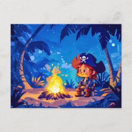 Piraten am Campfeuer unter Palmen Postkarte
