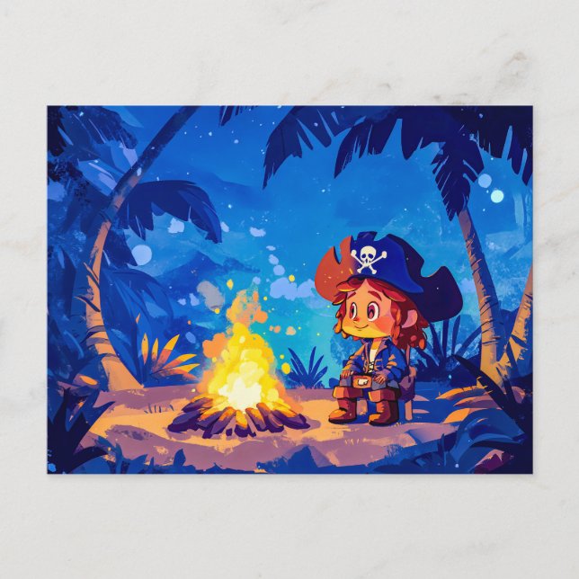 Piraten am Campfeuer unter Palmen Postkarte (Vorderseite)