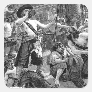 Piraten aus der Vintage-Zeit kämpfen und trinken a Quadratischer Aufkleber