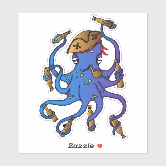 Piraten, Betrunkene Kraken und Rum Flaschen Nautik Aufkleber (Blatt)