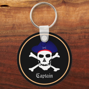 Piraten Flag & Schiffskapitän, Skull in Hat / Blac Schlüsselanhänger