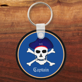 Piraten Flag & Schiffskapitän, Skull in Hat / Blue Schlüsselanhänger