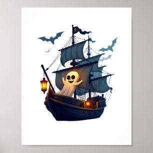 Piraten-Geisterschiff – Gruseliges Halloween-T-Shi Poster