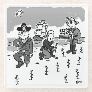 Piraten grasen mit einem Holzsteg. Funny Glasuntersetzer