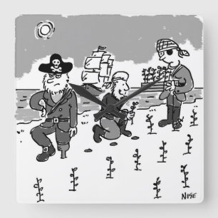 Piraten grasen mit einem Holzsteg. Funny Quadratische Wanduhr