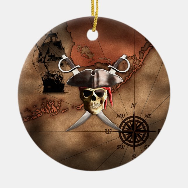 Piraten-Karte Keramik Ornament (Vorne)