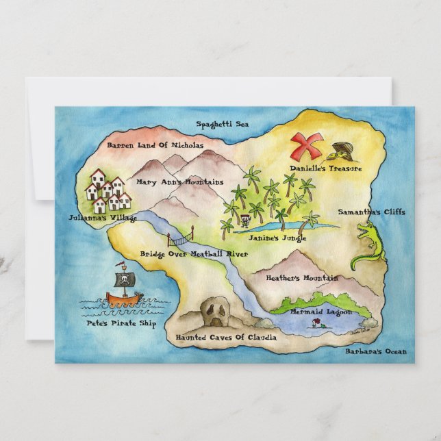 Piraten-Karten-Party Einladung 5" x 7" (Vorderseite)