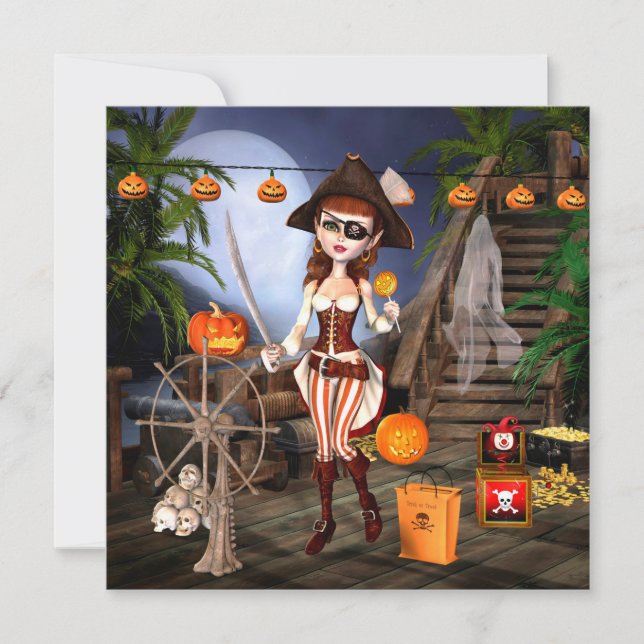 Piraten-Mädchen-Halloween-Party-Quadrat-Einladung Einladung (Vorderseite)