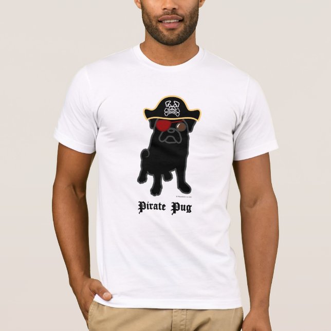 Piraten-Mops - Schwarzes T-Shirt (Vorderseite)