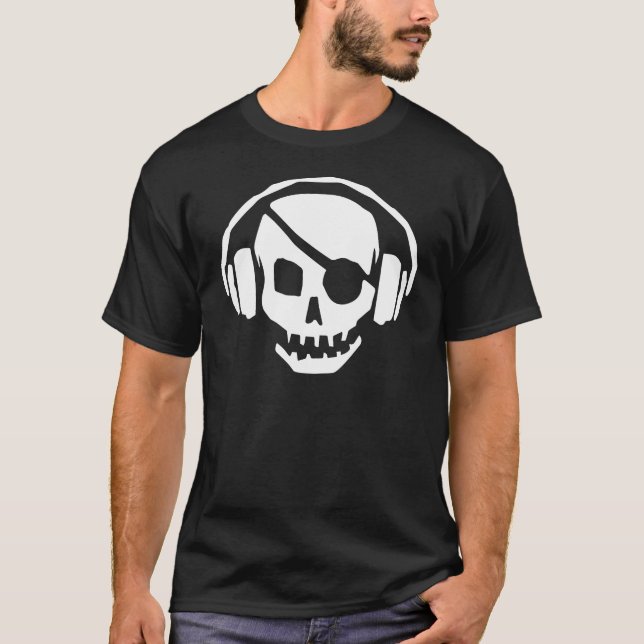 Piraten-Musik-Schädel mit Kopfhörern T-Shirt (Vorderseite)