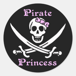 Piraten-Prinzessinaufkleber - Blatt von 20 Runder Aufkleber