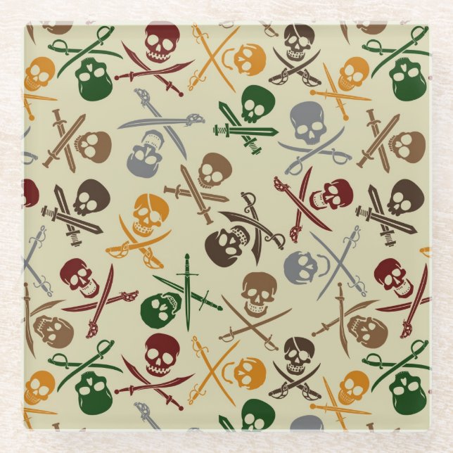 Piraten-Schädel mit gekreuzten Schwertern Glasuntersetzer (Vorderseite)