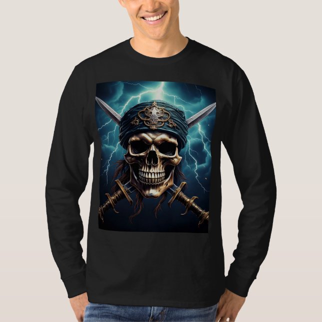 Piraten-Schädel mit Schwertern T-Shirt (Vorderseite)