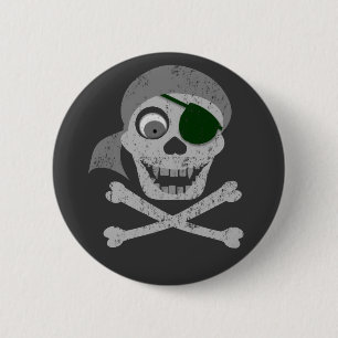 Piraten-Schädel u. Knochen-Knöpfe Button