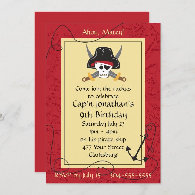 Piraten-Schädel und gekreuzter Einladung (Vorne/Hinten)