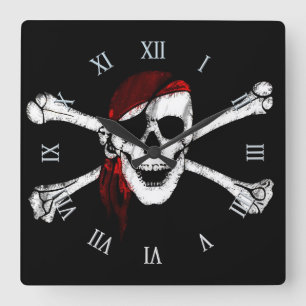 Piraten-Schädel und Kreuzknochen Quadratische Wanduhr