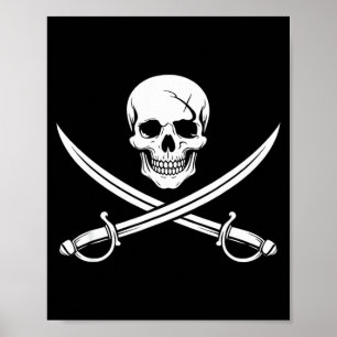Piraten-Schädel und Kreuzknochen-Schwert Jolly Rog Poster