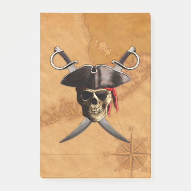 Piraten-Schädel und Schwerter Post-it Klebezettel (Vorderseite)