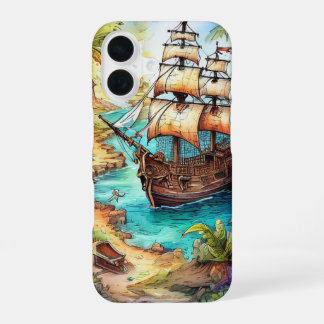 Piraten Schiff Ankunft auf einer tropischen Insel iPhone 16 Hülle