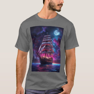 Piraten-Schiff des dunkelblauen Meeres vintage T-Shirt