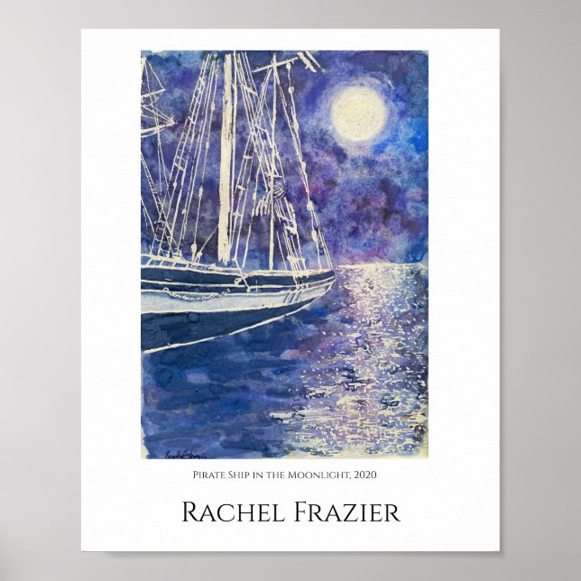 Piraten Schiff im Mondlicht Poster (Vorne)