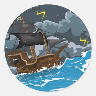 Piraten Schiff im Sturm Runder Aufkleber