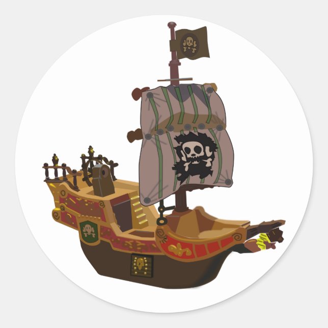 Piraten Schiff mit Totenkopfflagge Runder Aufkleber (Vorderseite)