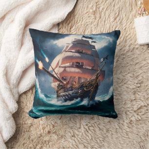 Piraten Schiff navigiert stürmische Gewässer bei D Kissen
