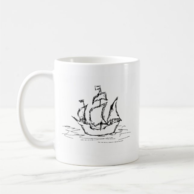 Piraten-Schiff. Schwarzweiss. Kaffeetasse (Links)