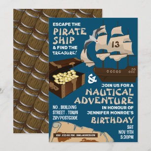 Piraten-Schiff-Thema, Escape Room, Geburtstagsfeie Einladung