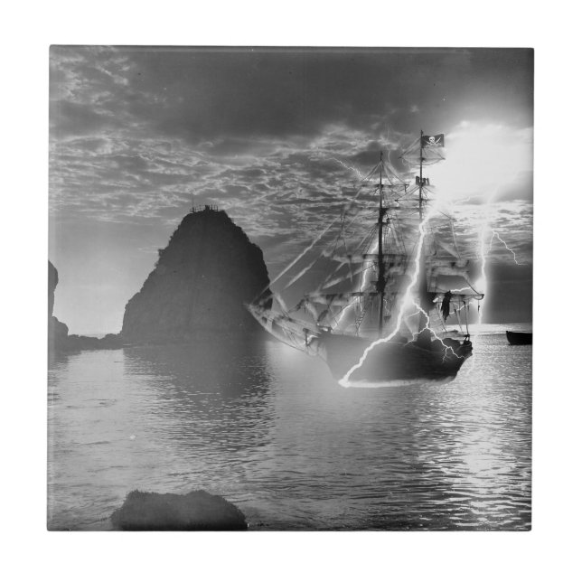 Piraten-Schiffs-Catalina-Insel-Blitz Fliese (Vorderseite)