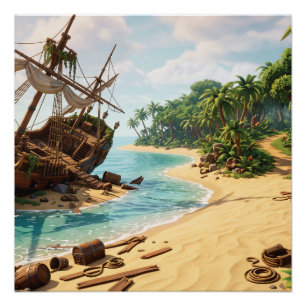 Piraten-Schiffswrack-Illustration Poster