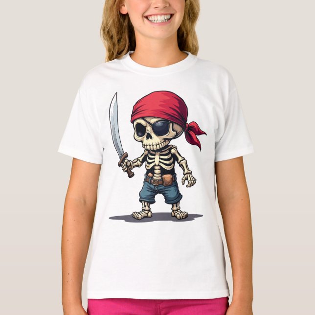 Piraten Skelett mit Schwert T-Shirt (Vorderseite)