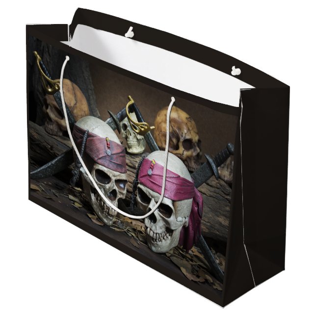 Piraten Skulls große Geschenktasche Große Geschenktüte (Rückseite Schrägansicht)