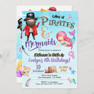 Piraten und Mermaid zum Geburtstag Einladung