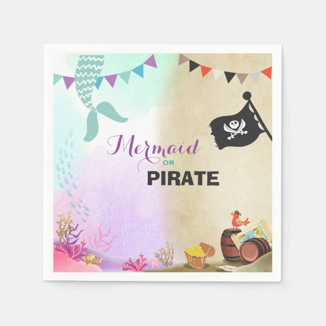 Piraten und Mermaids Geburtstagsfeier Napkins Serviette (Vorderseite)