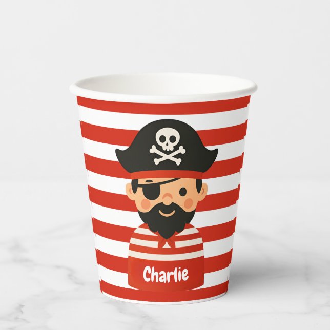 Piratenbecher mit Namen Stripy Sailor Pappbecher (Vorderseite)