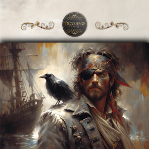 Piratencapitän-Raben-Porträt-Decoupage Seidenpapier