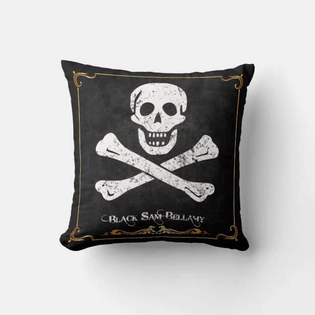 Piratenfahne "Black Sam Bellamy Skull & Bones" Kissen (Vorderseite)