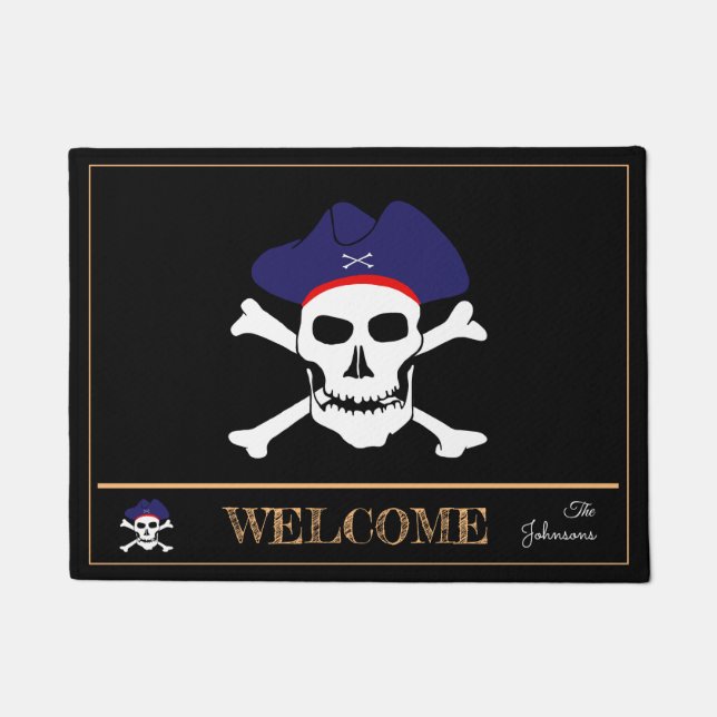 Piratenflagge & Captain Jack, Hausmatten /Willkomm Fußmatte (Vorderseite)