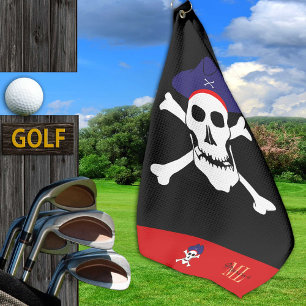 Piratenflagge & Captain Jack mit Monogramm Golfhan Golfhandtuch