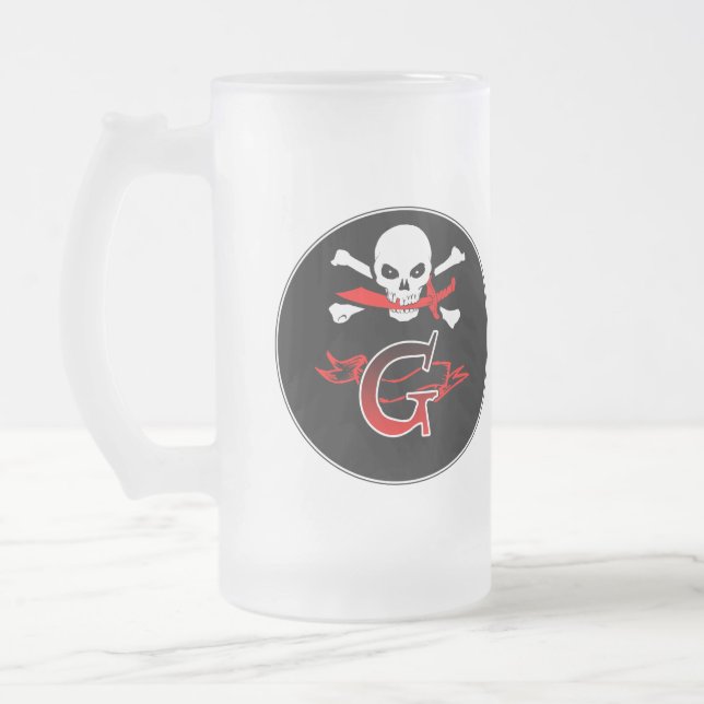 Piratenflagge G Monogramm Mattglas Bierglas (Links)