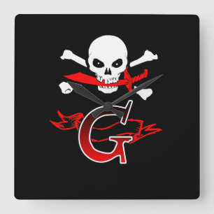Piratenflagge G Monogramm Quadratische Wanduhr