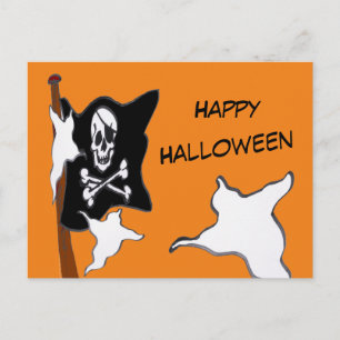 Piratenflagge & Ghosts Cartoon Halloween Postcard Postkarte